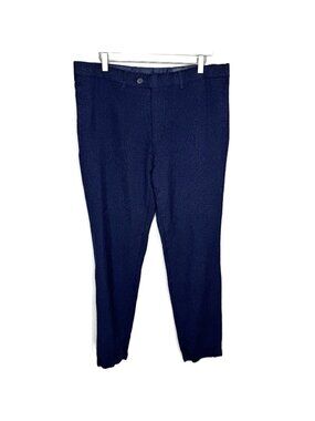 H&M Men's Navy Blue Linen-Wool Blend Flat-Front Trousers, Size 34